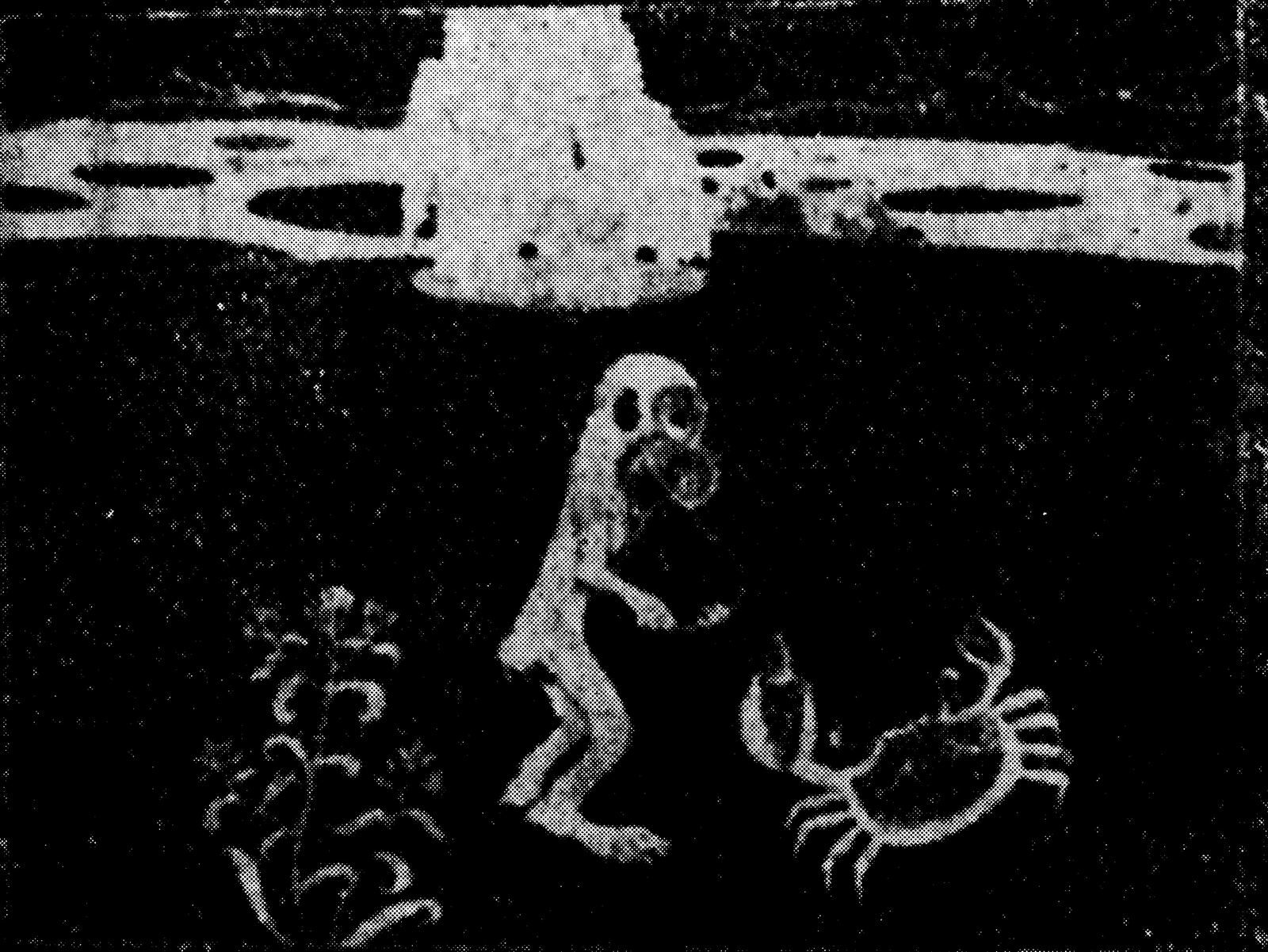 A frame from Seitaro Kitayama's 1917 animated film of the monkey and crab folk tale