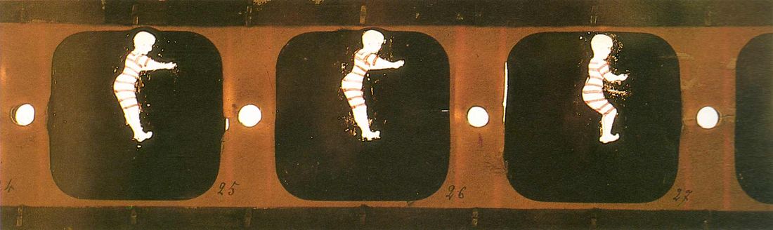 A strip of hand-painted images from one of Emile Reynaud's Theatre Optique bands